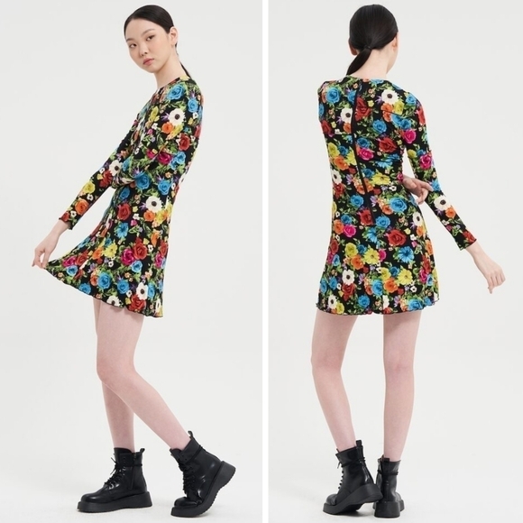 New! Alice + Olivia Delora Floral Midi Dress Flower Garden - Picture 2 of 16